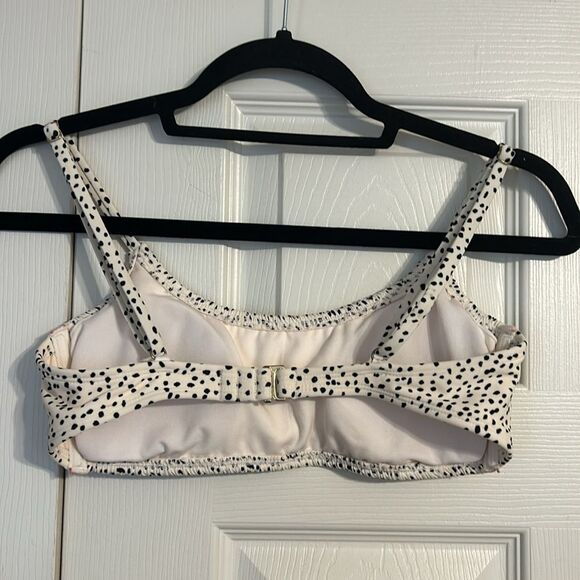 XHILARATION Large Smocked Bralette Bikini Top Cream Black Polka Dots Padded - Picture 4 of 8